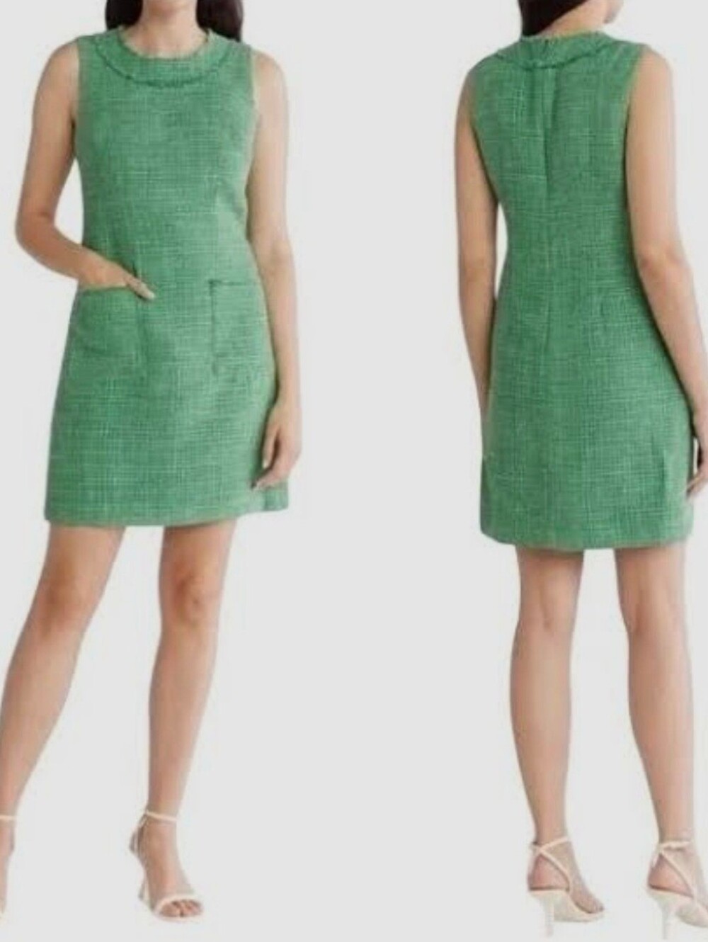 Eliza J Green Textured Tweed Sleeveless Shift Dress Size 10 NWT